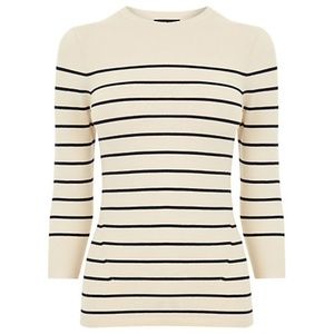 ISO Warehouse Cream Crew Neck Breton Stripe Jumper